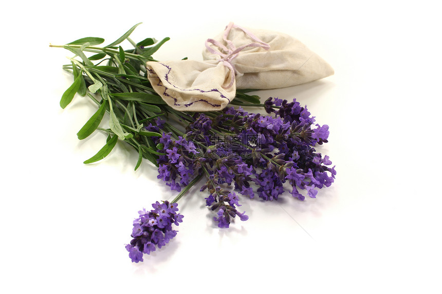含鲜花和叶子的淡紫袋图片