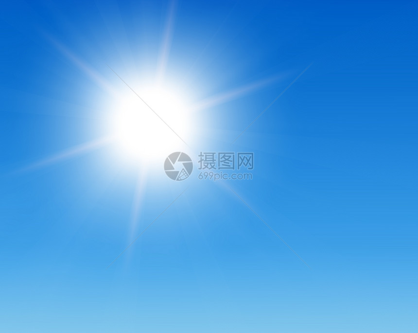 阳光在蓝天空中照耀天堂蓝色季节天气星星射线白色反射日光太阳图片