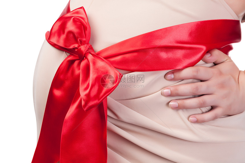 带红丝带的孕妇贝利婴儿生活分娩母性肚子红色母亲腹部产妇女士图片