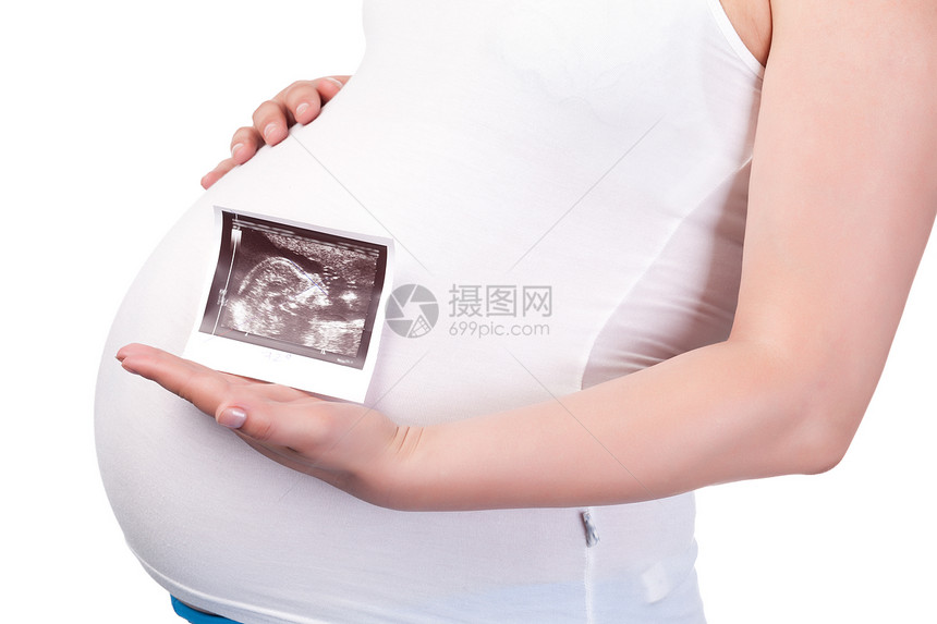 超声波图像的孕妇贝利母性怀孕生活婴儿女性化腹部身体概念女性产妇图片