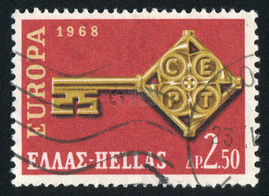 欧罗塞普特钥匙金属浮雕缩写金子装饰品信封工艺古董邮票图片