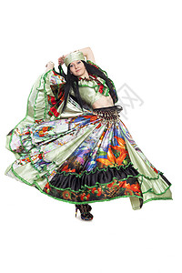 吉普赛舞女裙子运动女性杂色头巾美丽国籍舞蹈数字戏服背景图片