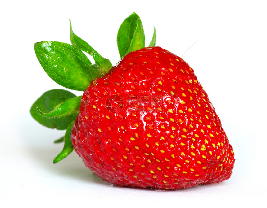 草莓宏观红色绿色水平果实叶子白色蔬菜水果图片