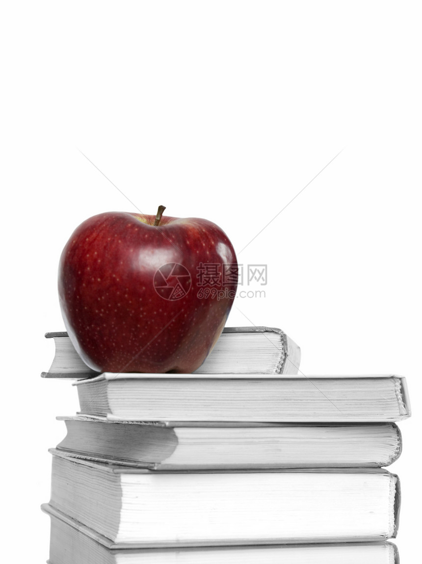 苹果和书本图书教育水果学校图书馆学习班级考试红色营养图片