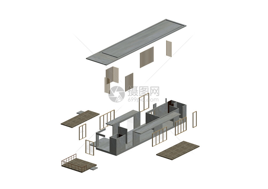 以轴测量方式爆破的建筑结构地面项目房子艺术品财产插图投影建筑学方案轴测图片