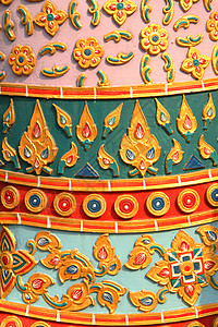 灰泥装饰品泰国语 stucco金子插图佛教徒绘画传统装饰叶子寺庙装饰品宗教背景