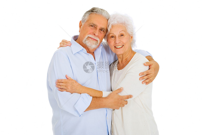 一对快乐的老夫妇的肖像夫妻微笑女士拥抱成年人白色浪漫胡须男人老年图片