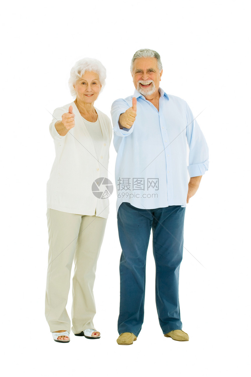 幸福的老夫妻 举起拇指图片