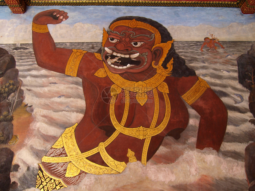 有关拉马亚那Ramayana Ep的画画场景古董装饰工艺寺庙艺术宗教佛教徒历史文化图片