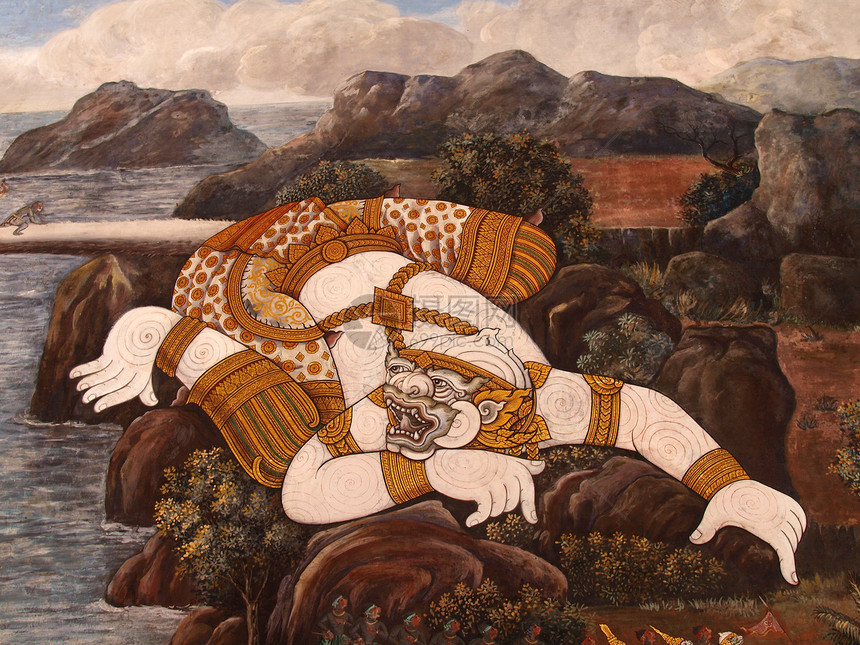 有关拉马亚那Ramayana Ep的画画古董宗教佛教徒艺术文化历史风格工艺装饰神社图片