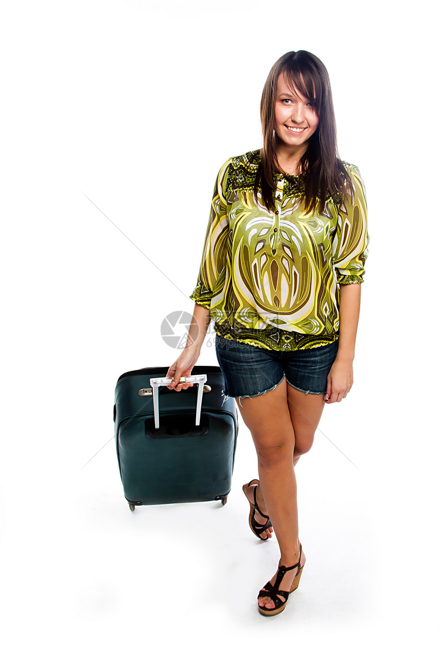 带着手提箱的女孩成人幸福销售量护照商务飞机场行李乐趣女性白色图片