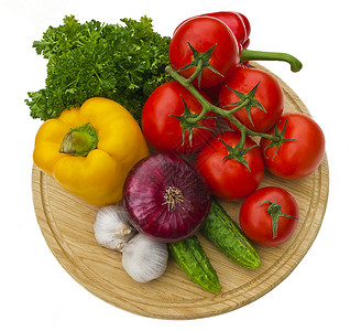 切菜板上的蔬菜组团体香菜茄子辣椒土豆敷料美食水果砧板盘子背景