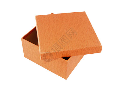 白色背景上的橙色框正方形木板盒子贮存礼物店铺购物橙子纸板风格背景图片