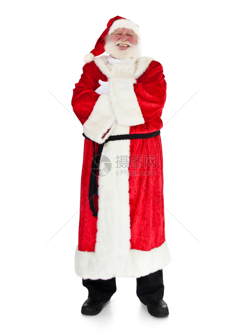 圣诞老人白色戏服微笑外观时候传统男人老年图片