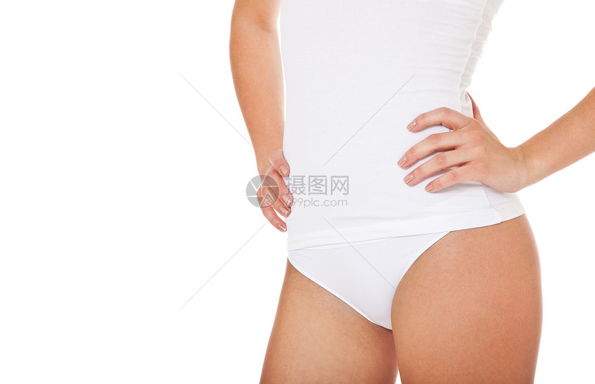 穿白内裤的女子血统女士文化休闲服青少年女性身体青年白色内衣图片