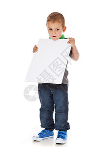 怀有空白白标志的男孩婴儿全身广告木板男生标签查询盘子乐趣背景图片