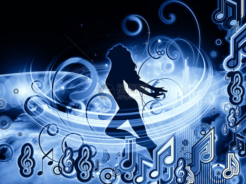 音乐背景女孩插图音乐会舞蹈笔记墙纸星云蓝色漩涡作品图片