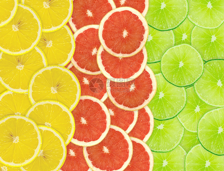 柑橘切片摘要背景 特写 工作室照片活力宏观绿色柠檬食物肉质框架摄影橙子水果图片
