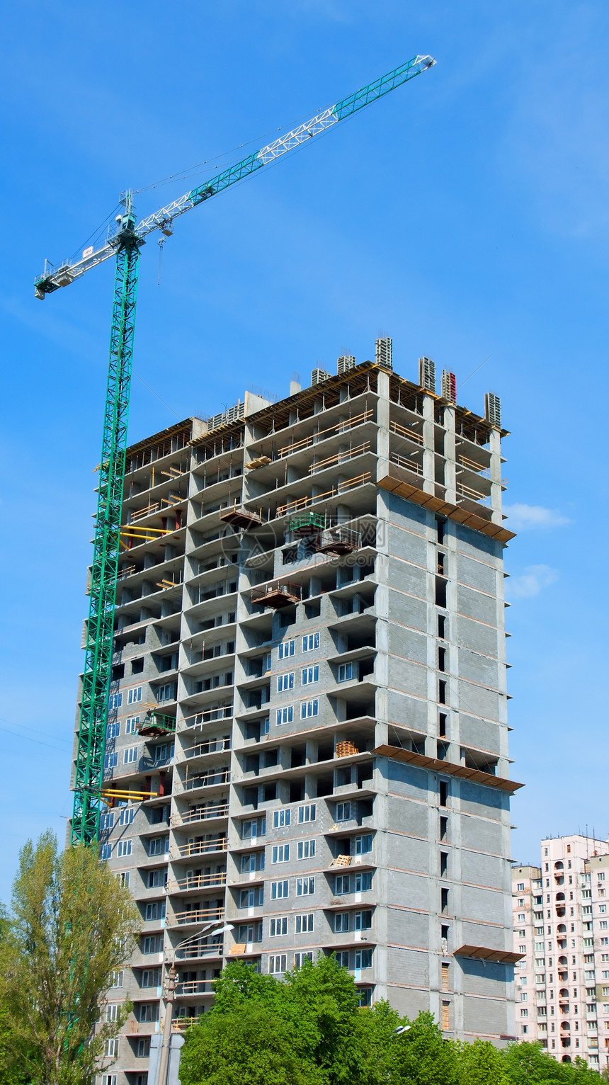 现代建筑的建造工地材料技术蓝色天空职业生长水平建筑学房子住房图片