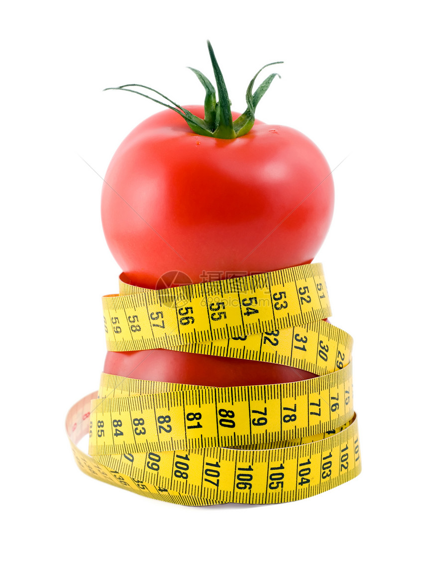 番茄和计量磁带饮食概念图片