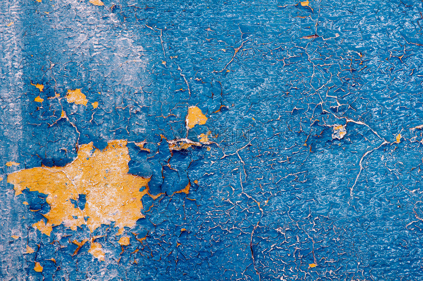 旧墙的纹理蓝色古董建筑风化黄色破坏石膏白色场景模具图片