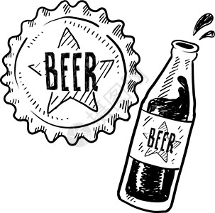 啤酒酒花以矢量格式制作的啤酒瓶草图插画