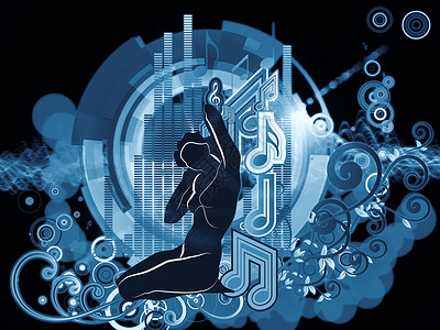 象形音乐音乐会舞蹈插图作品墙纸漩涡蓝色歌曲女孩笔记背景图片