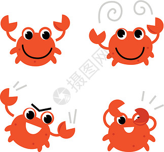 可爱小螃蟹不同姿势的卡通螃蟹 在白色上隔离设计图片