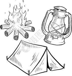 火锅炉野营物体草图插画