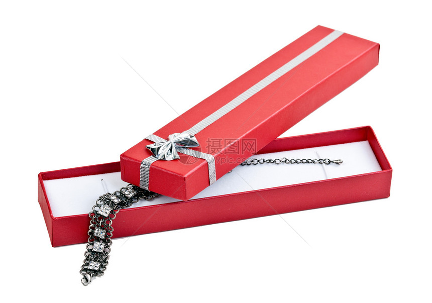 用项链打开红色礼品盒艺术宝藏魅力美丽装饰品白色金属宝石配饰首饰图片