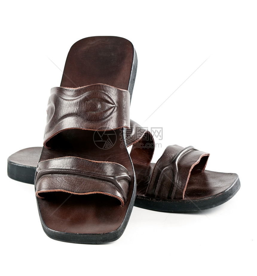 a 男子的皮革拖鞋衣服工作室配饰鞋类棕色凉鞋家居用品黑色白色图片