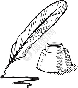 羽毛钢笔钢笔和墨水涂鸦脚本插图滚动草图文档字体草书鹅毛笔墨水池设计图片