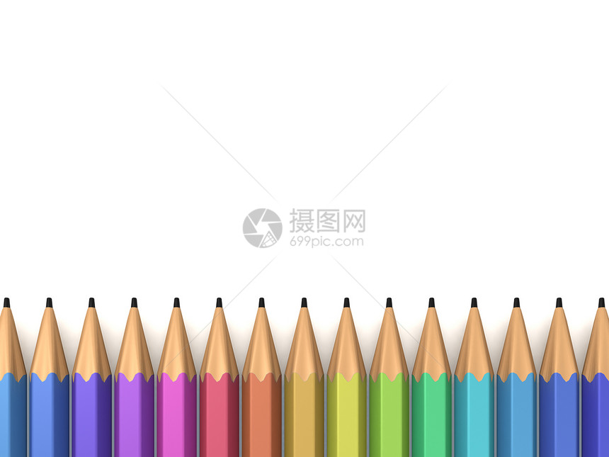 色彩多彩的笔木头铅笔文具艺术创造力蓝色绿色图片