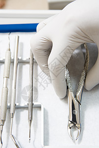 手戴手套的牙科工具保健卫生牙科医学考试手术器材牙医诊所视图医疗背景图片