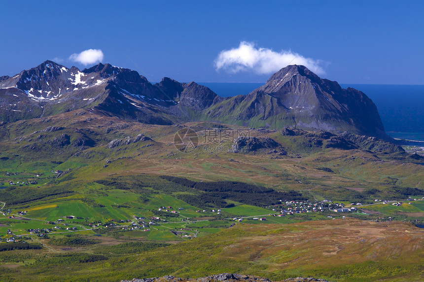 洛福顿山地全景高地大豆山脉山峰鸟瞰图胜地旅游风景图片