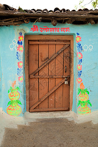 封闭门门的印度村房子传统旅行乡村生活村庄背景图片