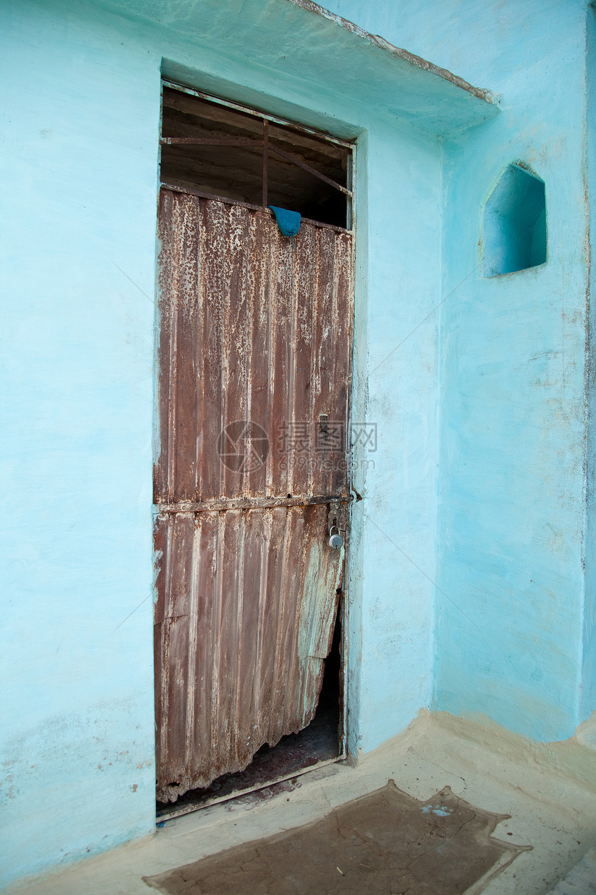 封闭门门的印度村村庄传统房子乡村生活旅行图片