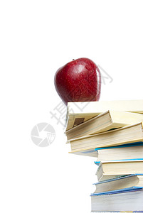 堆叠的书本学习图书考试营养教育班级水果红色学校图书馆背景图片