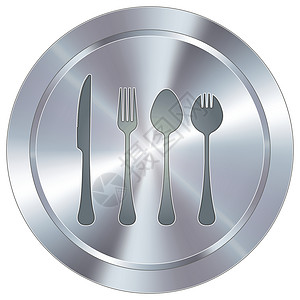 银色叉子和盘子工业用餐具按钮插画