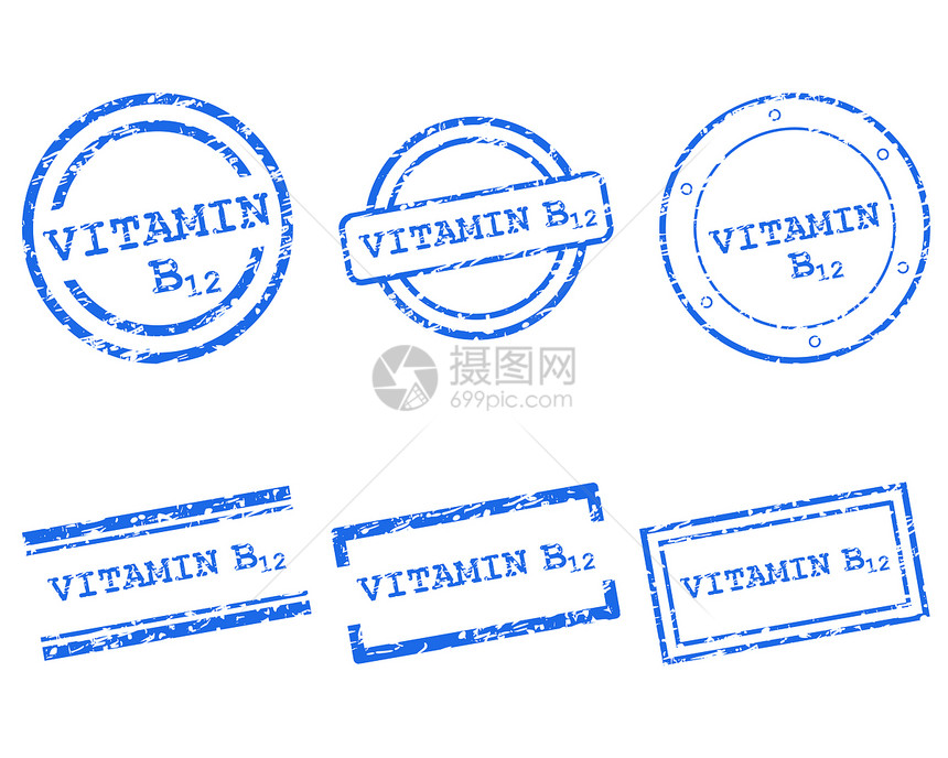 维生素B12邮票墨水维生素按钮插图购物海豹蓝色贴纸橡皮打印图片