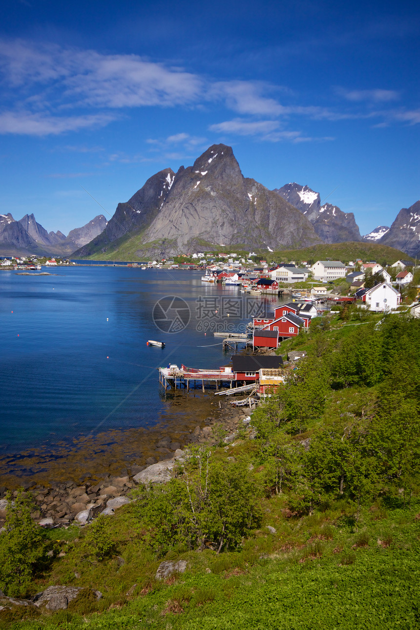 Reine 图片城钓鱼大豆房子山脉旅游胜地红色峡湾村庄风景图片