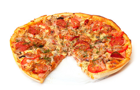 烤肉披萨圆圈白色火腿熏肉香料背景图片