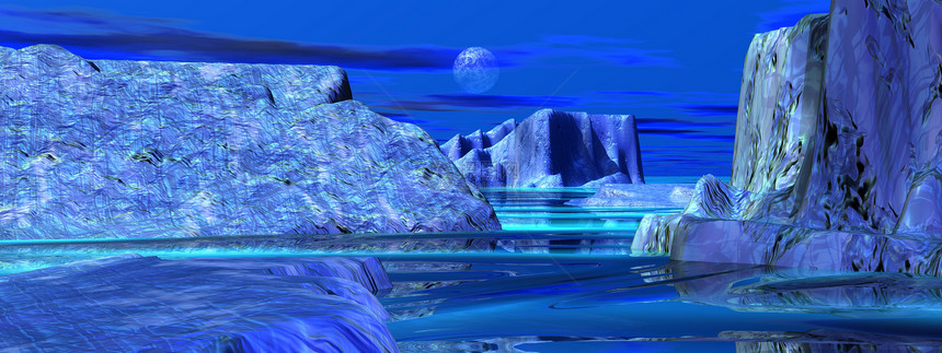 冰山蓝色旅行全景插图地平线反射海洋月光海浪阳光图片