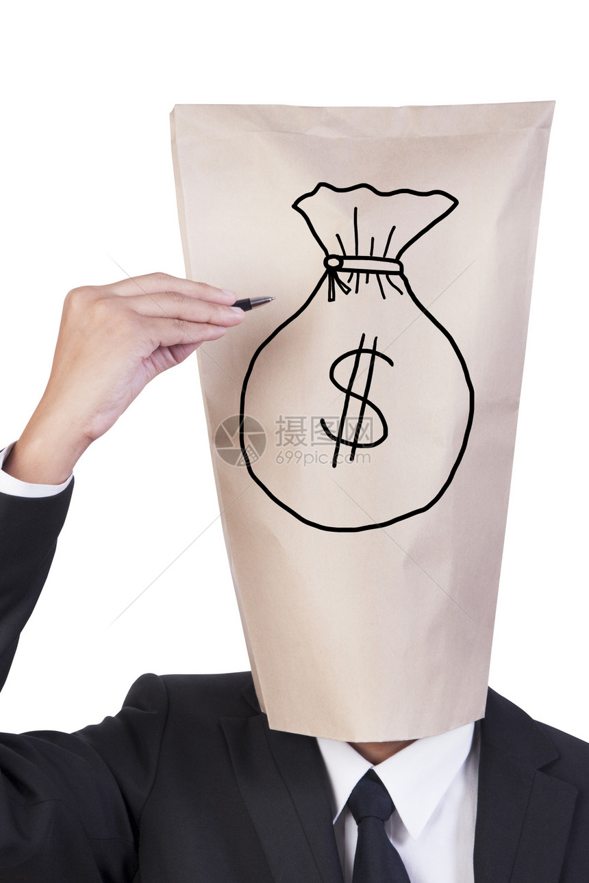 商务人士盖头画脸的封面套装男性货币成人草图写作个性白色盖头绘画图片