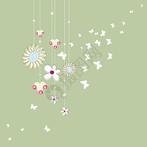 感恩二周年挂着的图形 草 鲜花和蝴蝶插画