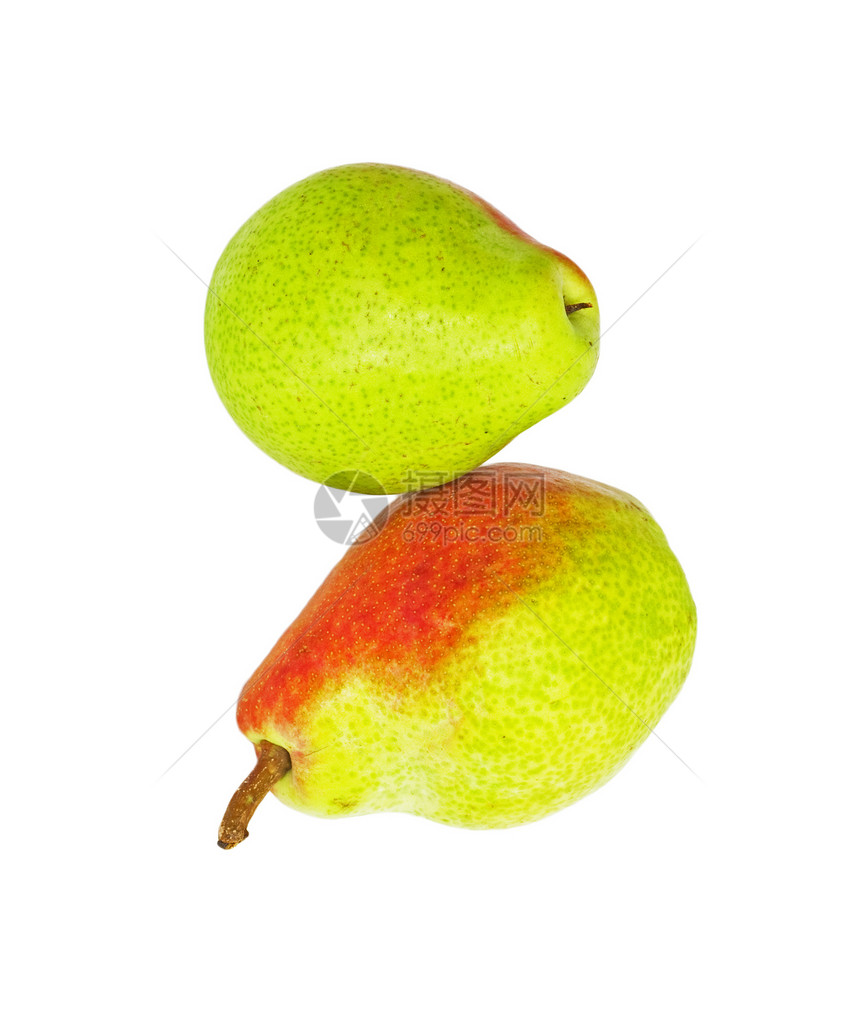 两颗梨子在白色上被孤立水果绿色图片