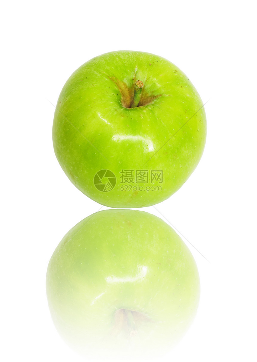 白上孤立的绿苹果养分水果食物卫生小吃宏观保健果味饮食水滴图片