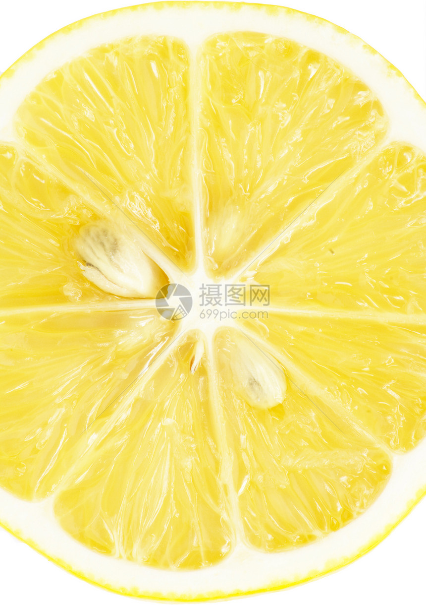 柠檬单十字部分 白底孤立于白底水果白色肉质宏观照片食物黄色摄影工作室活力图片