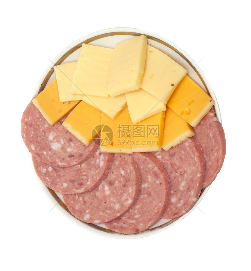 带奶酪的香肠饮食猪肉火腿食物白色盘子图片