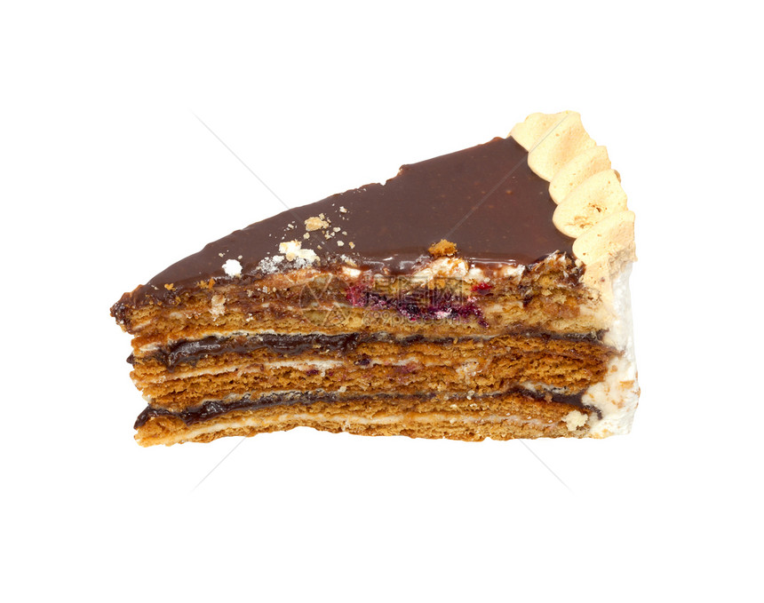 一块巧克力蛋糕 在白色背景上被孤立奶油美食甜点享受巧克力馅饼奢华冰镇盘子美味图片